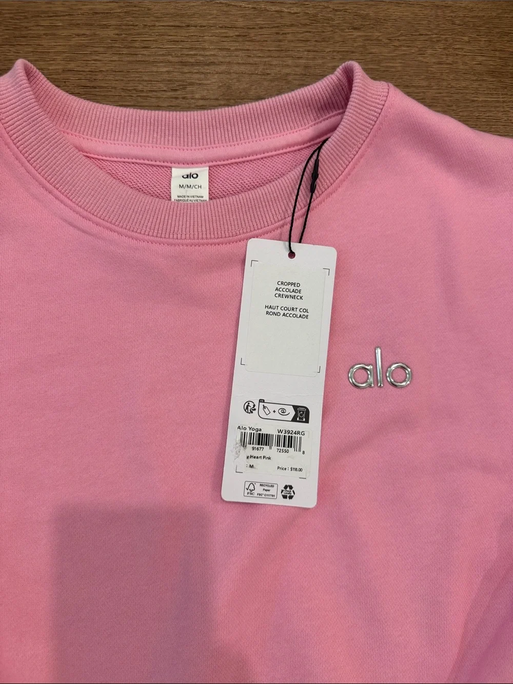 NWT ALO Yoga Pink Crew Sweatshirt
